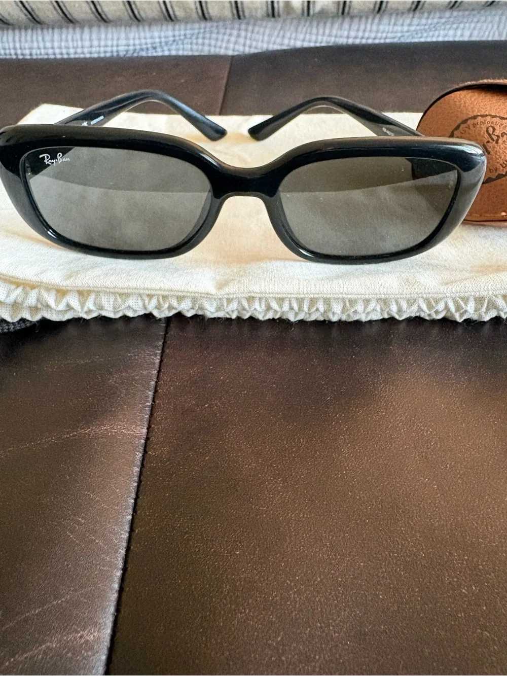 Ray-Ban Women's Black Oversized Rectangular Sunglasses with Brown Case